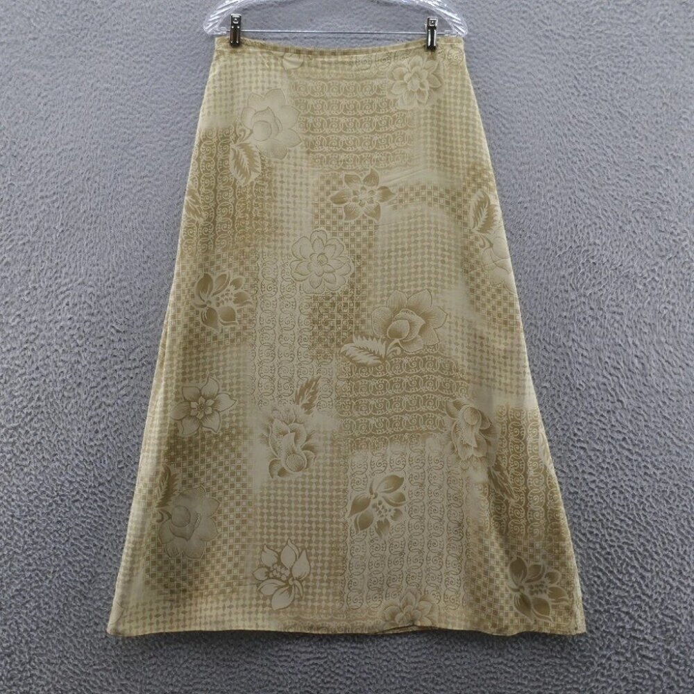 Josephine Chaus Womens Silk Floral Print Maxi Skirt 12 Beige A-Line Lined Modest